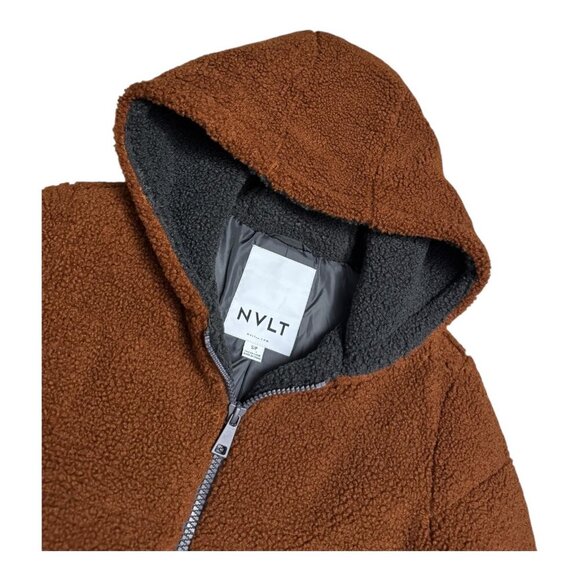 NVLT Sherpa Fleece Brown Streetwear Teddy Jacket Winter Parka Coat Womens Small - Picture 3 of 5